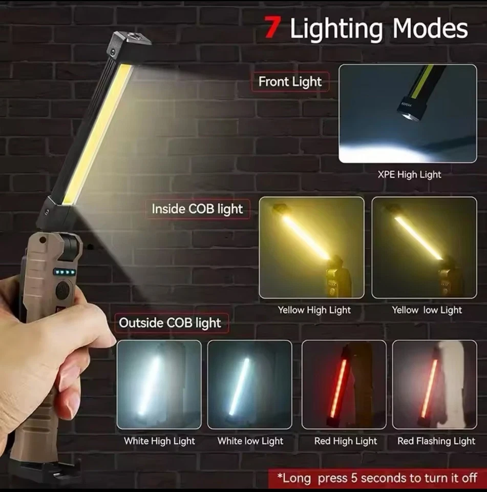 Linterna LED recargable con imán 7 modos plegable 180° USB-C | Para Trabajo - Imagen 2 de 3