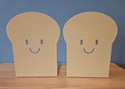 Bookends Shaped like Toast with Smiley Faces Tan Heavy Duty Powder Coated Metal