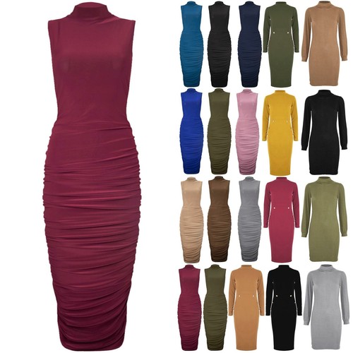 Womens Polo Turtle High Neck Midi Dress 