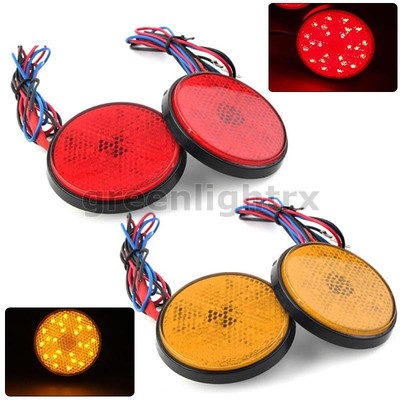 2PC LED Motorcycle Round Reflector Tail Brake Light Turn Signal Marker Universal