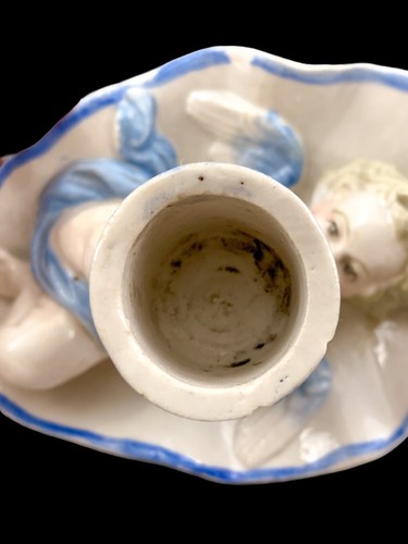 Antique Georgian softpaste porcelain creamware cherub putti candle chambersticks - Picture 9 of 24