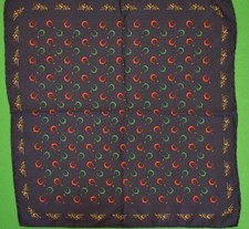 Navy Silk Pocket Square w/ Jockey/ Racehorse Border  Red  Green Horseshoes