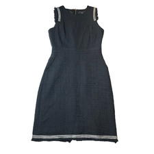 J. Crew Textured Tweed Sheath Dress Frills Size 2 Black E9487