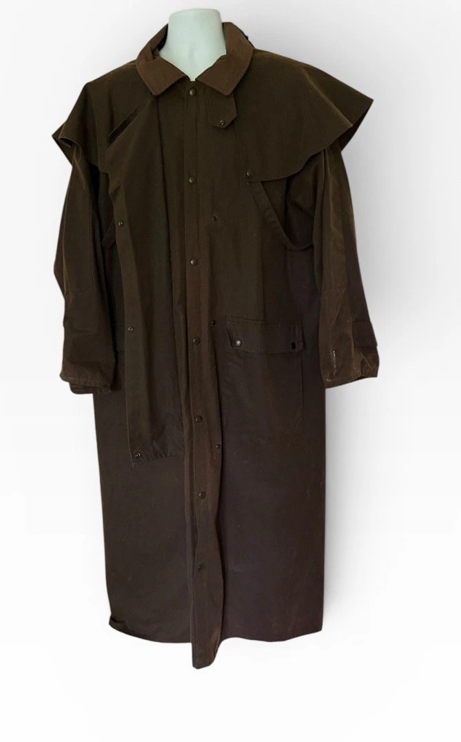 Australia Traders Brown Oil Skin Long Riding Coat L Brown Outback USA Made
