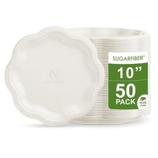 Sugarfiber 10inch Compostable Disposable Paper Plates White Floral Acanthus Coll