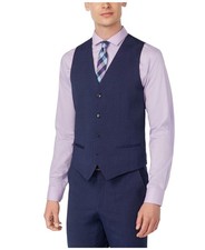 Alfani Mens Slim fit Button-Up Suit Vest Medium Blue Solid Stretch