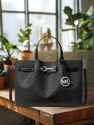 Michael Kors Carson Women Medium Signature Logo Crossbody Satchel Bag Black