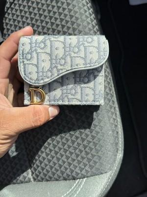 Christian Dior Saddle Lotus Wallet Gray Logo Gold Hardware Folding