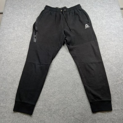 Reebok Pants Mens Medium Black Joggers Sweatpants Elastic Waist Zip Pocket