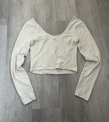 Lululemon Off-White Long Sleeve Align Nulu Tight Fit Crop Top Casual Shirt 6 