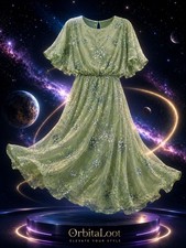 SLNY Size 4 Sage Sequin Floral Embroidered Mesh Midi Dress