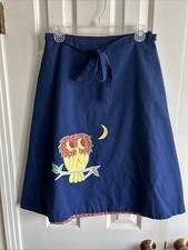 Vintage 70s Navy Calico Lined Wrap Around Skirt Owl Applique S/M