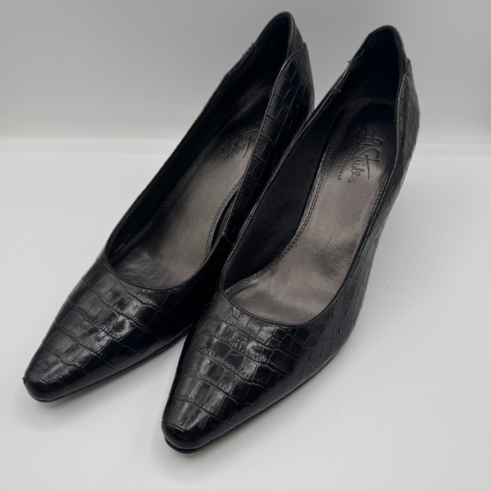 Life Stride Soft System Women's Shoes Sz 9 Black Faux Reptile Pumps 3
