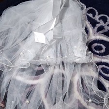 Merroyal 24 Inch White Tulle First Communion Veil Floral Crown Bow Cross Charm