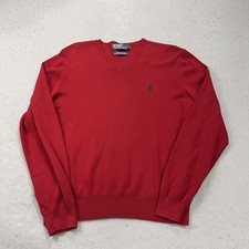 Polo Ralph Lauren Sweater Mens Large Red Pima Cotton V Neck Lightweight Knit