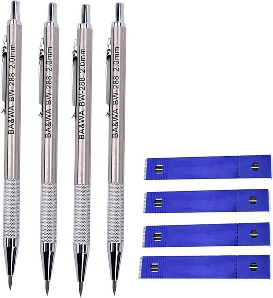 4 Pack 2.0 Mm Lead Holder Metal Mechanical Pencil Automatic Mechanical Drafting