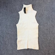 NWT Express Ivory Ribbed Turtleneck Sleeveless Sweater Top XS Yellow Stain