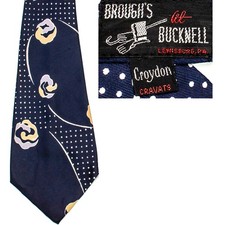1940s Vintage Tie Necktie Croydon Cravats Swing Mid Century Navy Blue Dot Floral