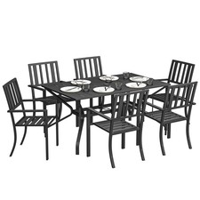 Outsunny 7 Pieces Patio Dining Set with Umbrella Hole, for Poolside, Garden