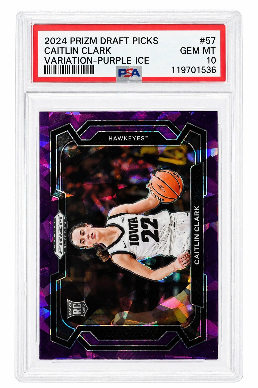2024 Prizm Draft Picks Caitlin Clark Variation Purple Ice #57 /149 PSA 10