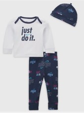 NEW Nike 3 M Baby Infant 3 Pc Shirt Pants Hat Set Gift Fold Over Sleeves 3M NWT
