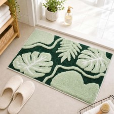 Green Bathroom Rug 16" x 24"  Monstera Leaf Non-Slip Bath Mat, Cute Absorbent...