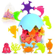 Suction Bath Toys for 18Pcs Ocen Animals Toys Bag, Colorful