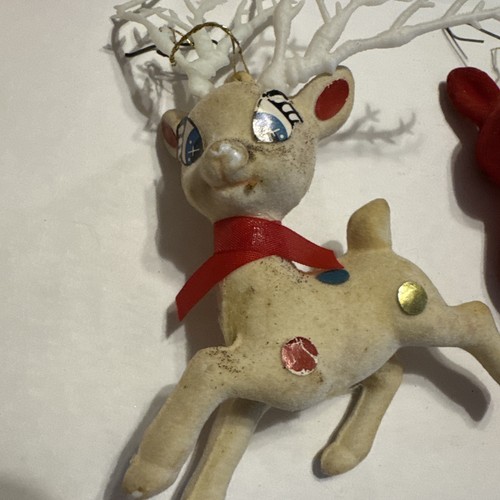 VTG Felt Plastic Reindeer Red White Polka Dot Christmas Tree Ornament Lot of 3 - Picture 6 of 11
