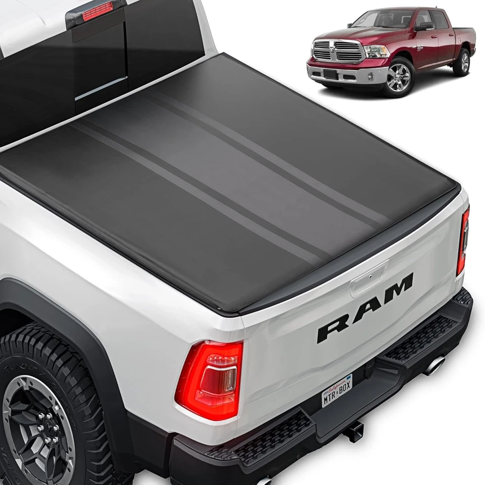 Elegante cubierta Tonneau gris a rayas para Ram 1500 modelos clásicos 2002-2025 Foto 3 de 4