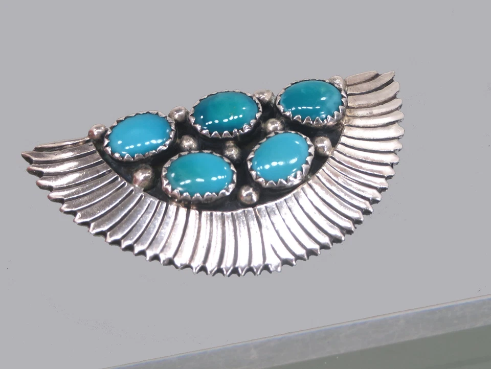 Navajo Argento Sterling Spilla°Etnico Indiano Decorazione°Turchese Native - Immagine 3 di 4