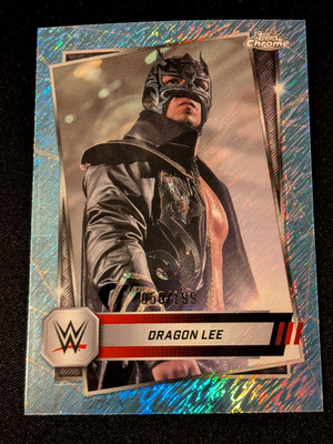 2025 Topps Chrome WWE #23 Dragon Lee Aqua Shimmer Refractor #/199 SP RAW