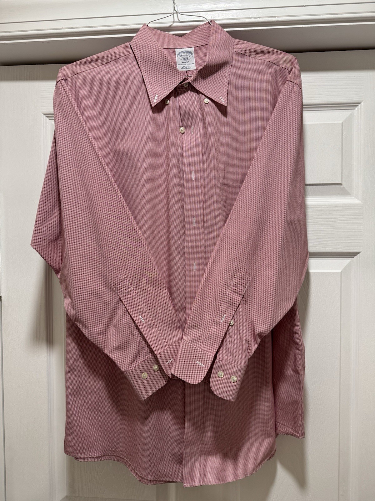 Brooks Brothers Men's 1818 Regent Red Print Dress Shirt Size 17.5-2/3