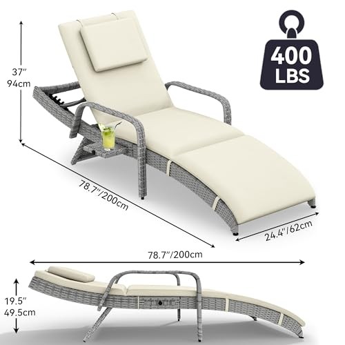 Terrassen Chaiselongue Sessel Set, Korb Chaiselongue Outdoor Rattan Liegestuhl - Bild 5 von 6