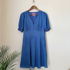 Kate Spade Tea Garden Polka Dot Dress Sz 6 Blue Retro