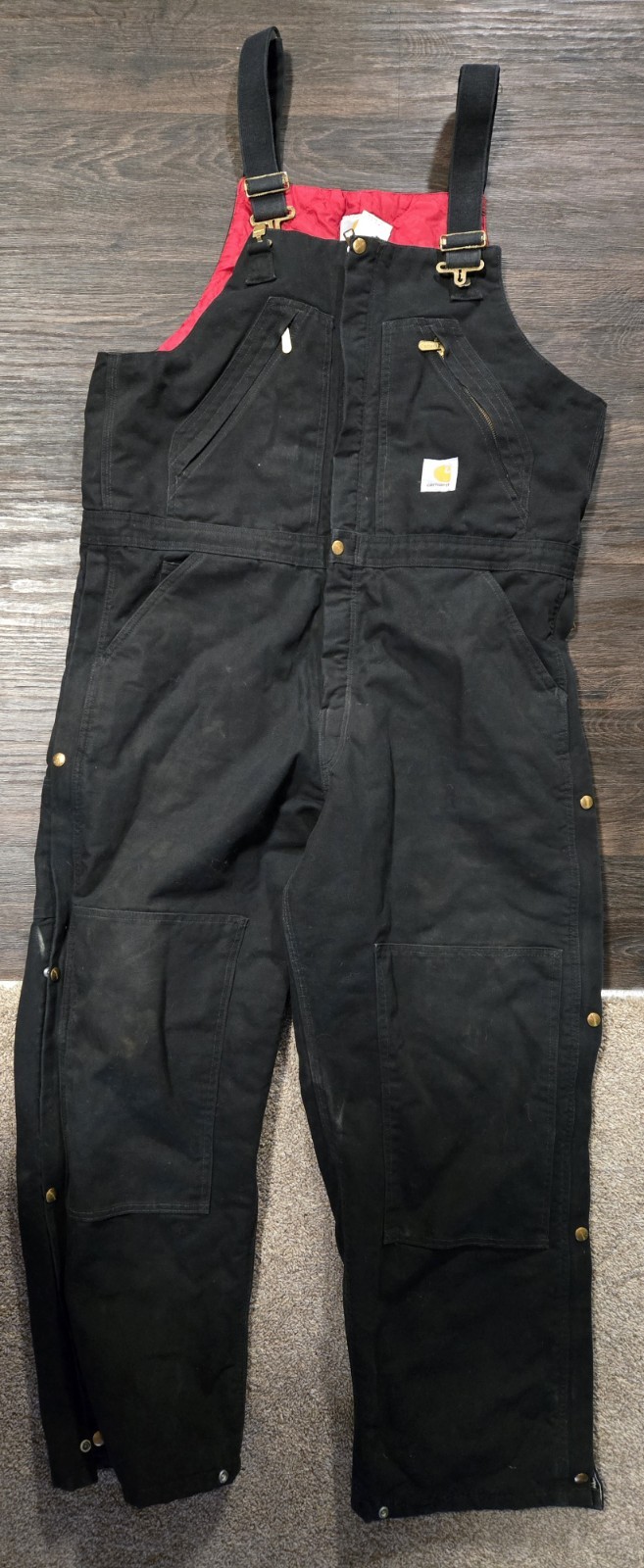 Carhartt Black Quilt Lined Duck Bib Overalls 40x30