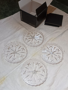 GORHAM LADY ANNE COASTERS,  Cut Lead Crystal, 3 1/2", 4 Pc In Box