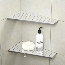 Corner Shower Shelf 12" Polished 304 Stainless Steel Recessed Trapezoid Grout...