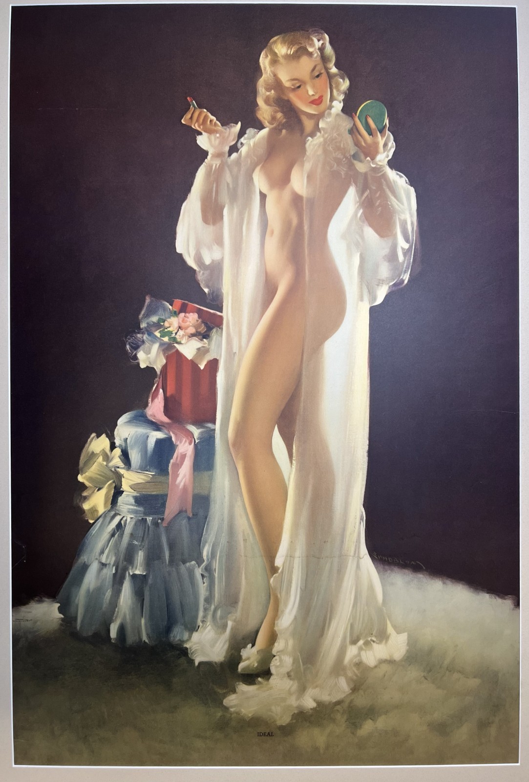Ideal-Large Vintage Mid-20th PinUp Offset Lithograph Poster-Haddon Sundblom