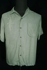 Vintage 1950's Green Hawaiian Rayon Gabardine Shirt Size Medium Exc Condition