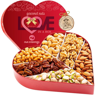 NUT CRAVINGS Valentines Mixed Nuts Heart Gift Basket, 6 Assortments