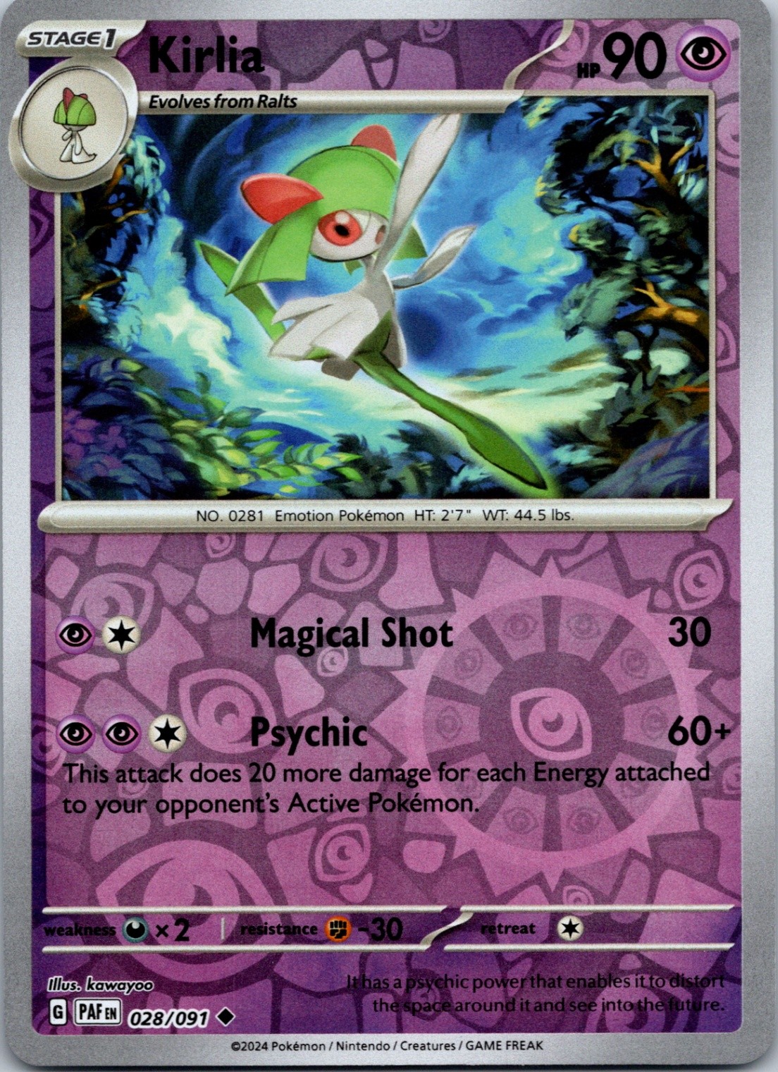 Kirlia Reverse Holo Uncommon SV: Paldean Fates 028/091 NM