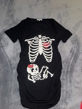 Maternity Black T-shirt, Skeleton Baby w/Heart, Size SMALL, Halloween Baby