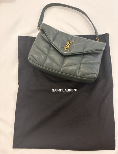 Saint Laurent Loulou Small Green Quilted Chevron Shoulder Bag Gold Chain