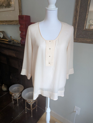Soft Surroundings Womens Small Ivory 3/4Sleeve Semi-Sheer Blouse Push Button 115