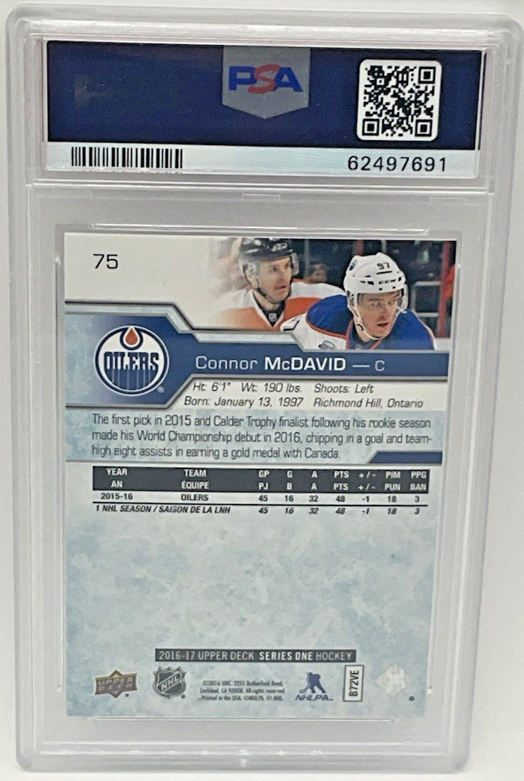 2016 UPPER DECK CONNOR MCDAVID SILVER FOIL #75 PSA 9 view 2