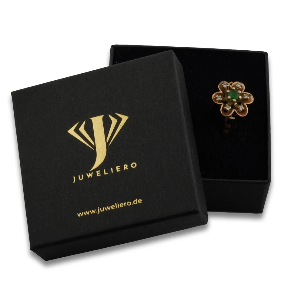 Brillant Smaragd Blumen Gold Ring 585 14 Kt Gelbgold 0,12 Ct Damen Wert 1250,- - Bild 2 von 4