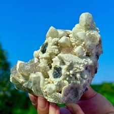 1.35LB Natural White Candle Calcite with Fluorite Crystal Gem Quartz Specimens