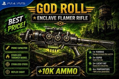 Fallout 76 Enclave Flamer Rifle God Roll PS4 PS5 +10K Ammo Furious