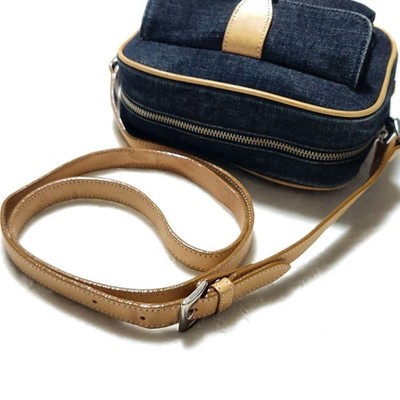 BURBERRY BLUE LABEL Denim Nova Check Camera Shoulder Bag Leather
