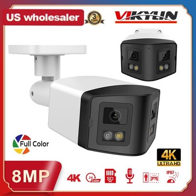 Vikylin 4k 8MP POE Camera Outdoor Panoramic Dual Lens Full Color IR Onvif Audio